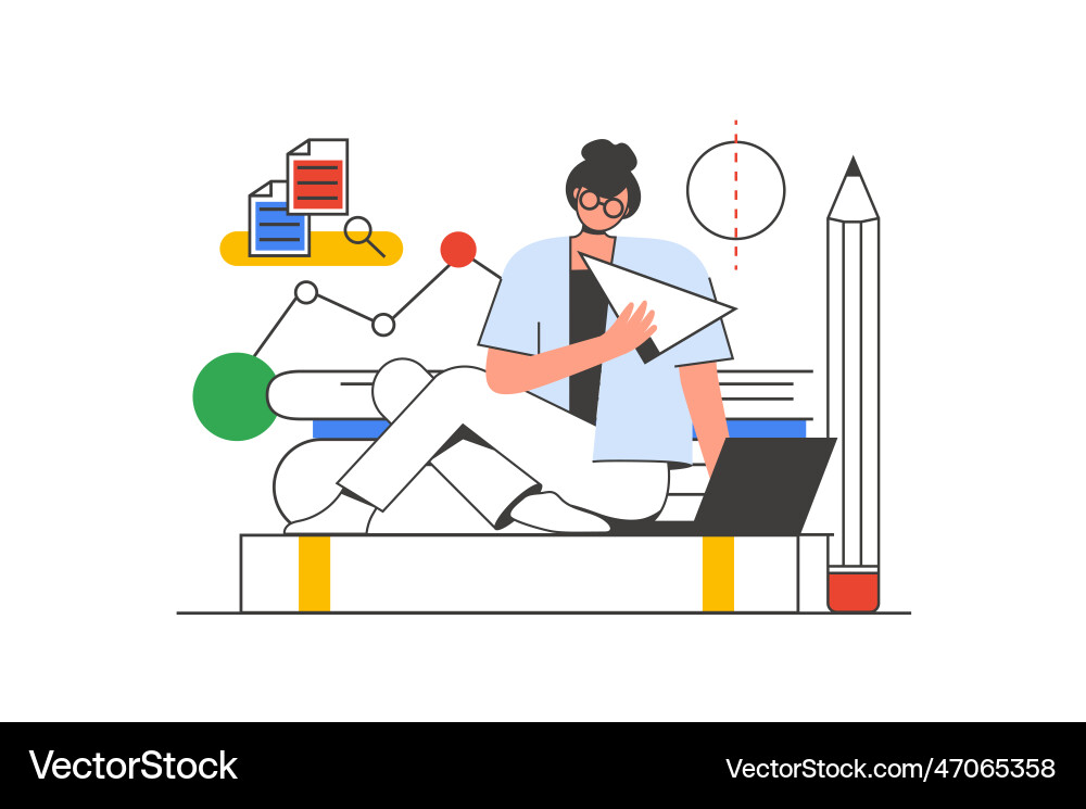 Back to school outline web concept with character Back to school outline web concept with character vector image