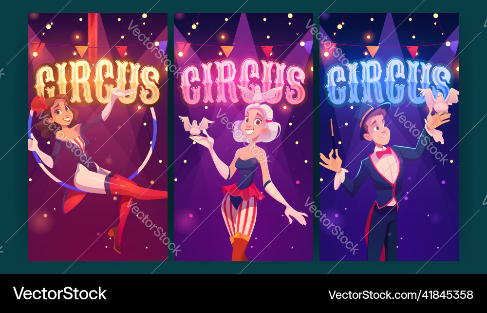 Circus magic show performance cartoon posters Circus magic show performance cartoon posters vector image