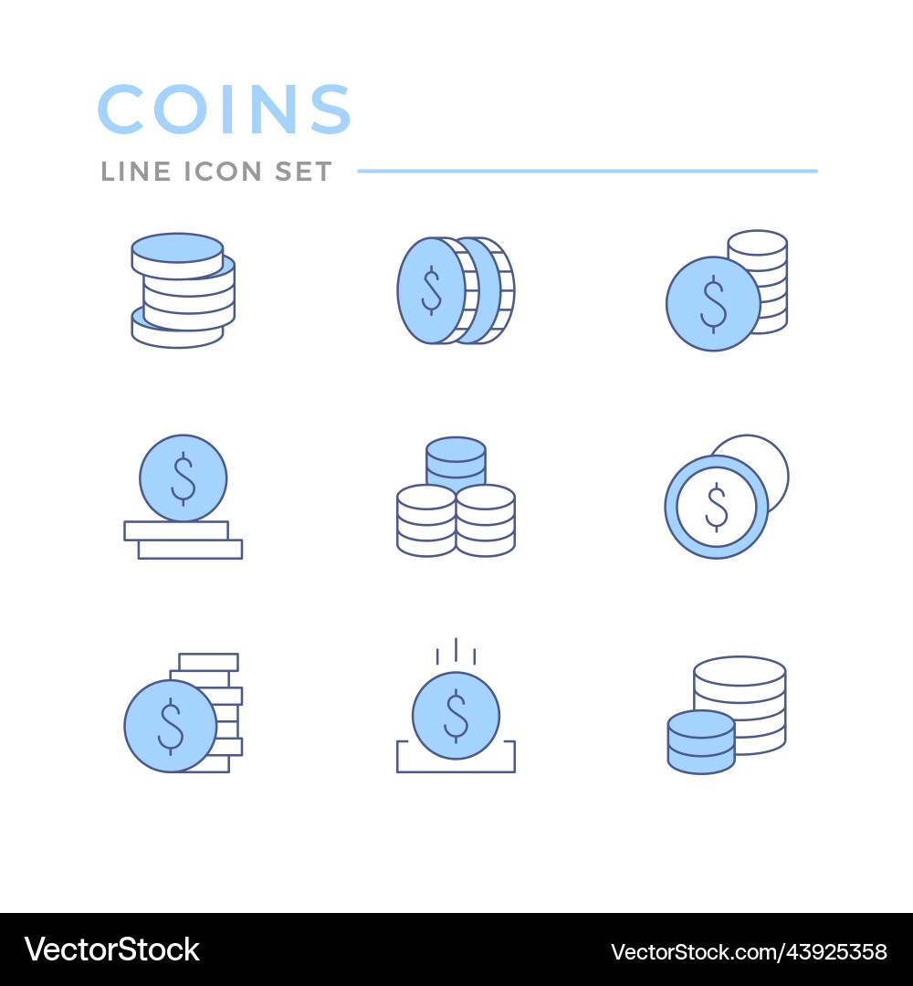 Set color line icons of coins vector image