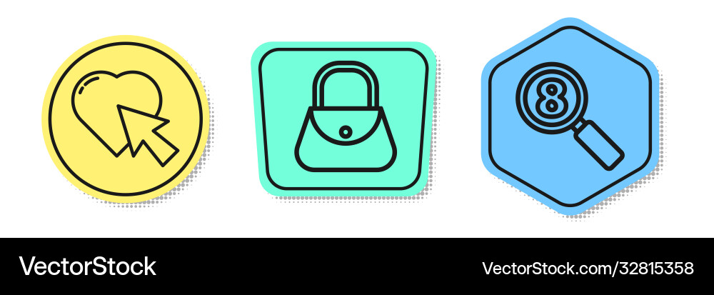 Set line heart and cursor click handbag Vector Image