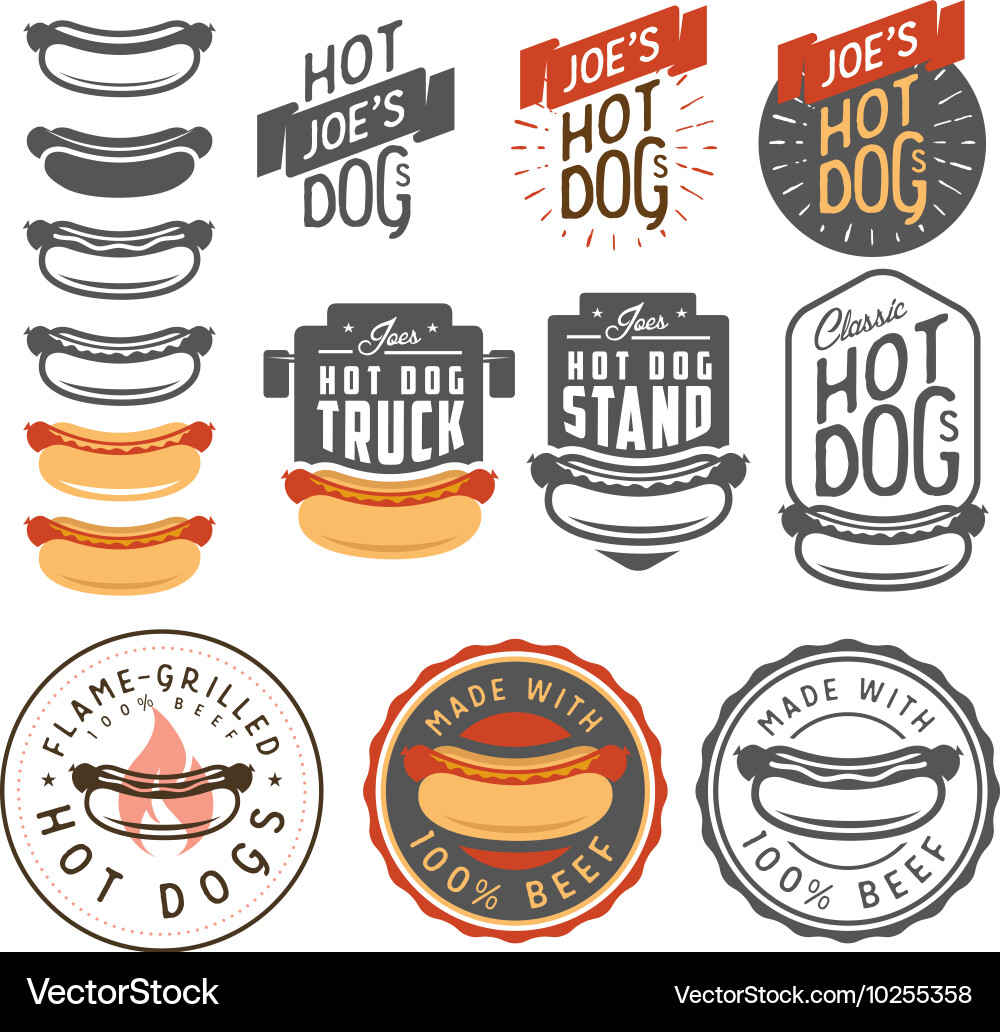 Vintage Hot Dog Labels & Emblems Vector Image