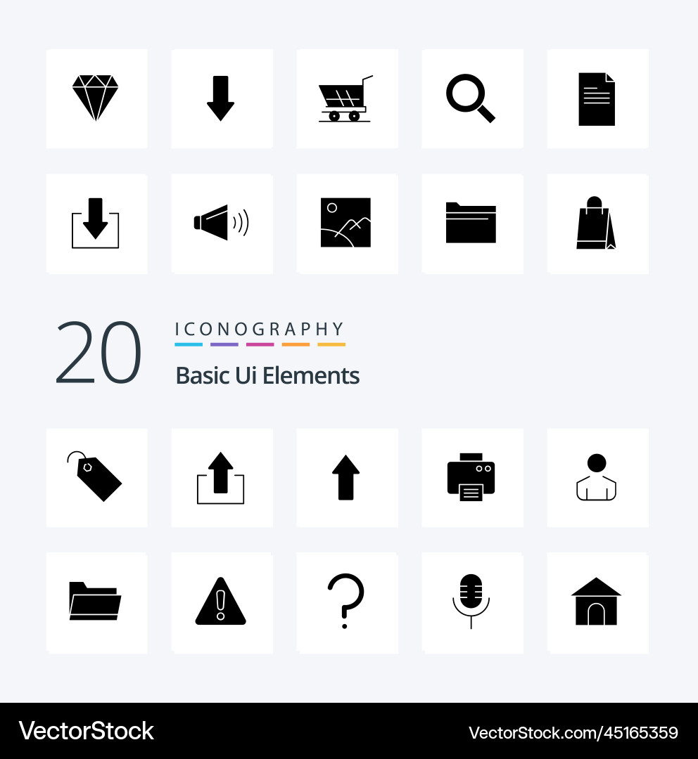 20 basic ui elements solid glyph icon pack like Vector Image
