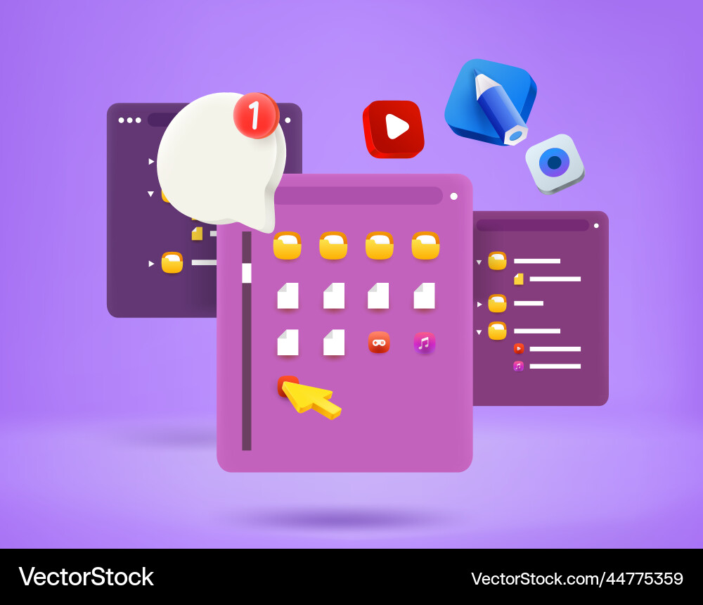 Searching media content on computer 3d concept Searching media content on computer 3d concept vector image