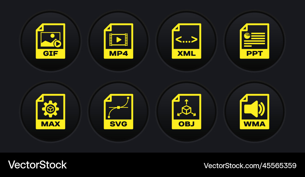 Set max file document ppt svg obj xml and mp4 Set max file document ppt svg obj xml and mp4 Vector Image
