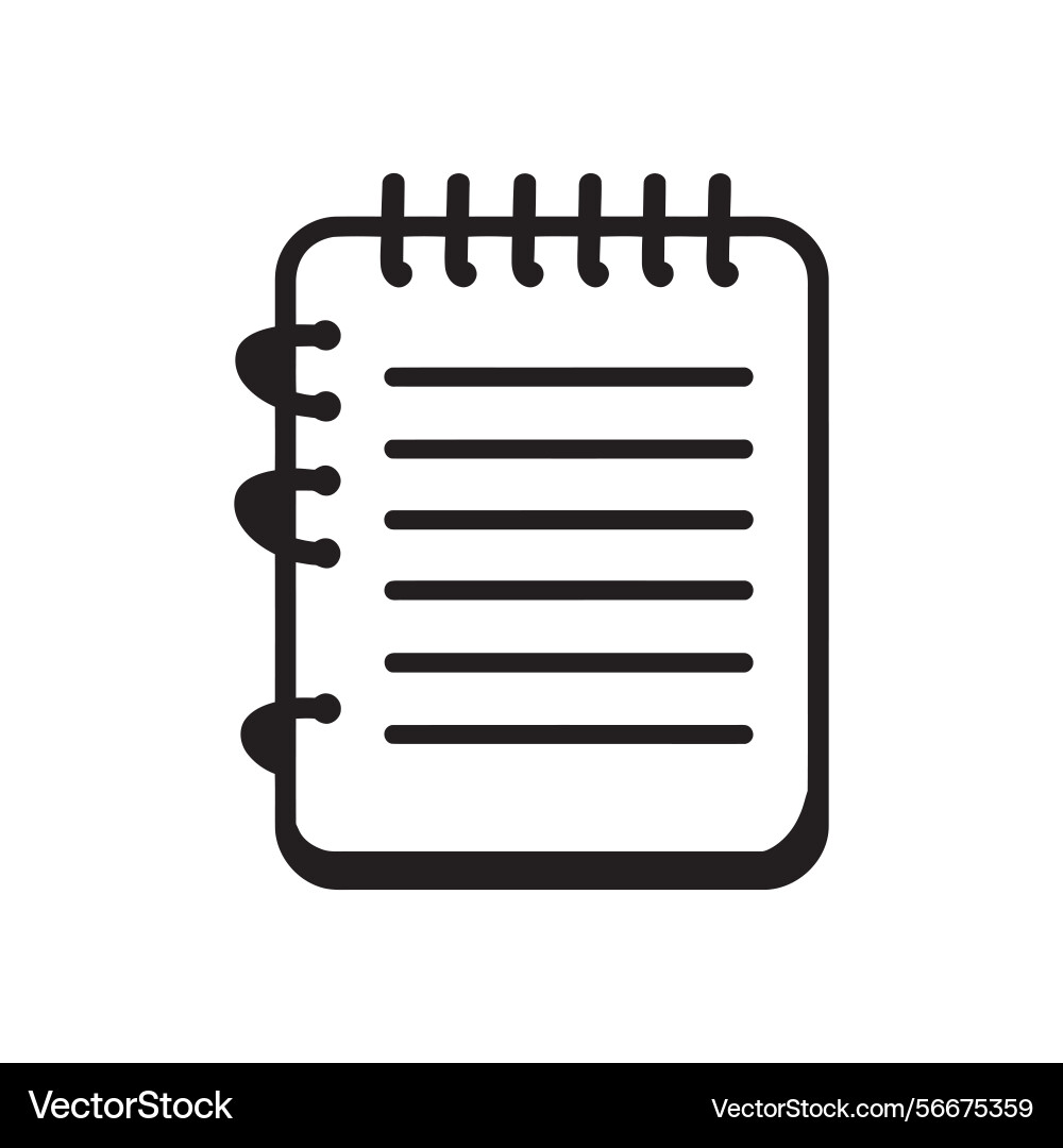 Spiral notebook with lines in black simple style vector image