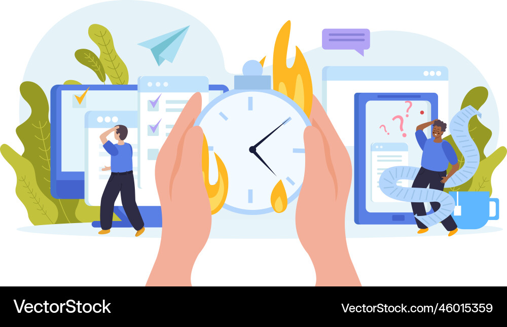 Working overtime flat composition vector image