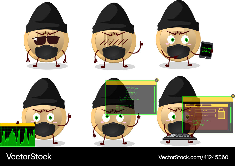 A hacker chinese coin character mascot A hacker chinese coin character mascot Vector Image