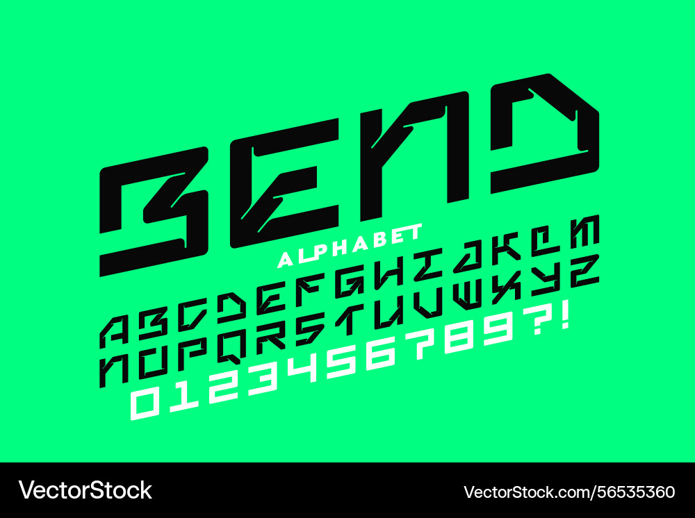 Bend font alphabet letters and numbers Bend font alphabet letters and numbers vector image
