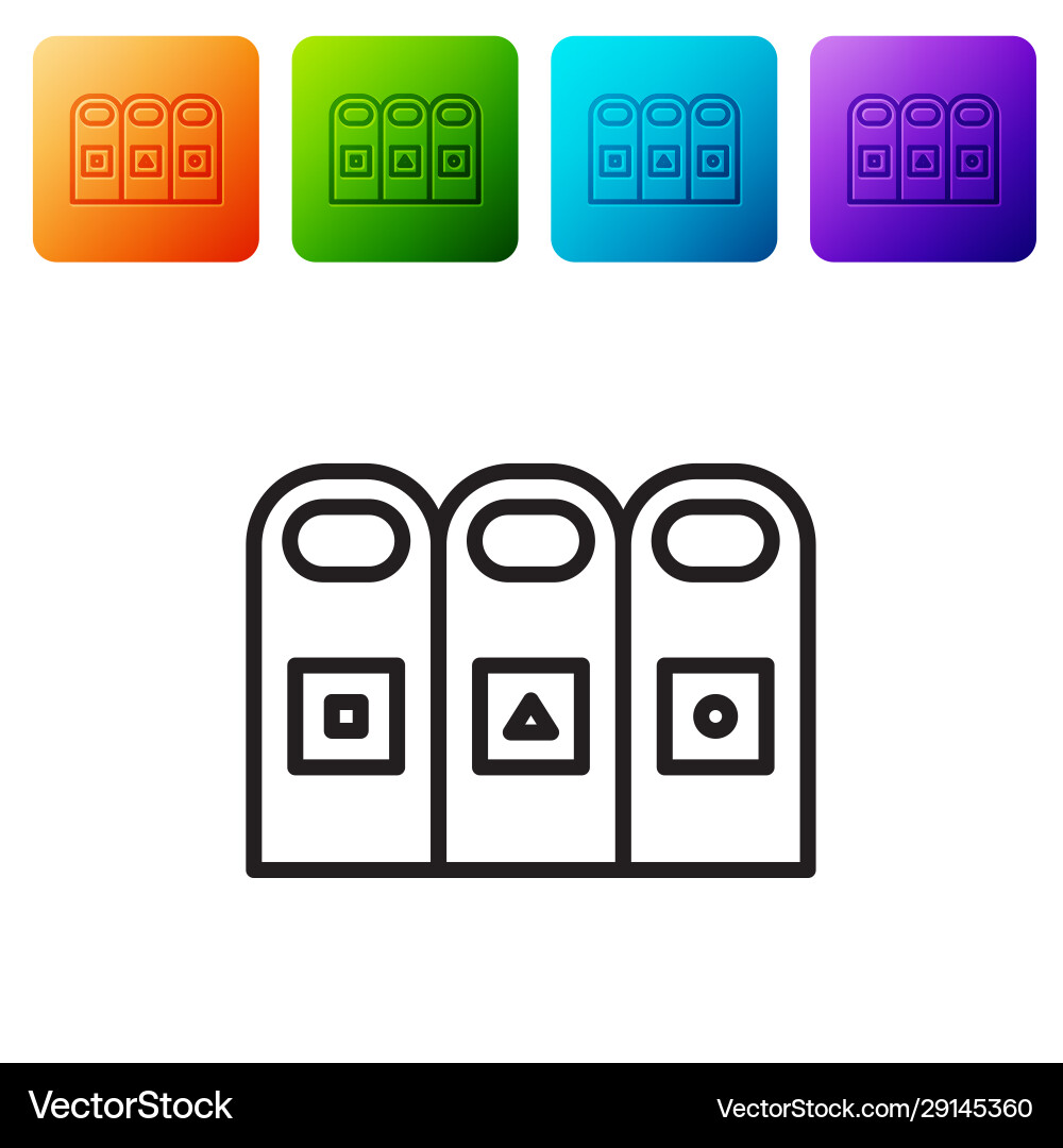 Black line trash in garbage cans with sorted Black line trash in garbage cans with sorted vector image