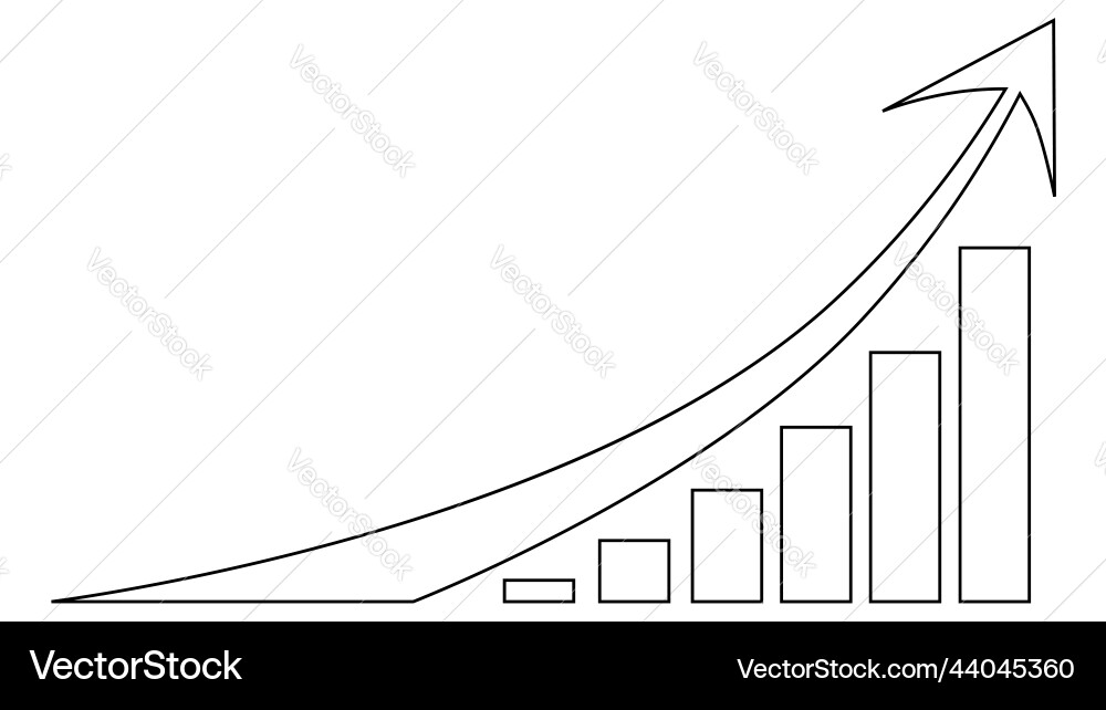 Chart and upward arrow front view outline Chart and upward arrow front view outline Vector Image