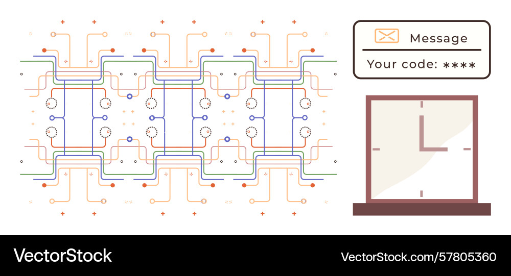 Circuit network with clock and secure code message vector image