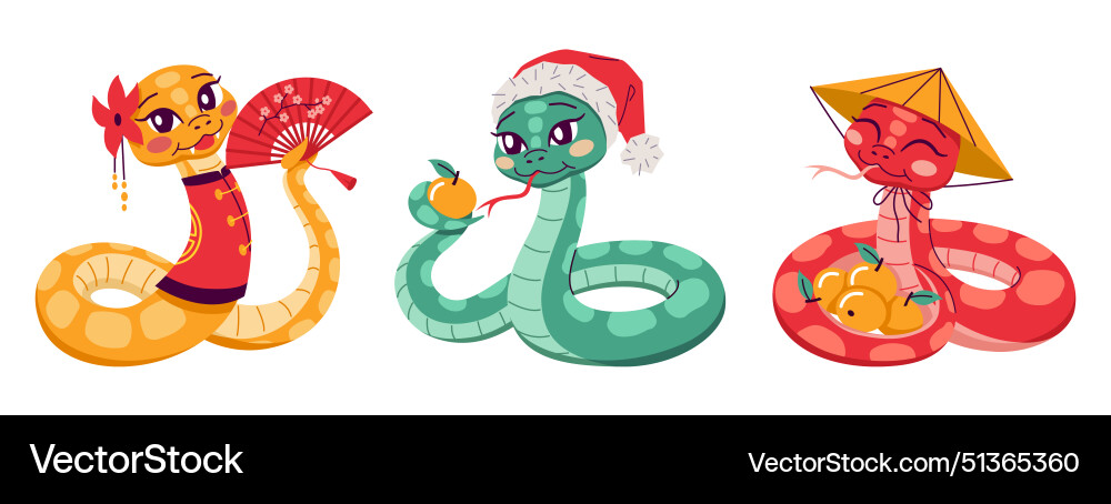 Cute snakes for chinese zodiac year 2d cartoon Cute snakes for chinese zodiac year 2d cartoon vector image