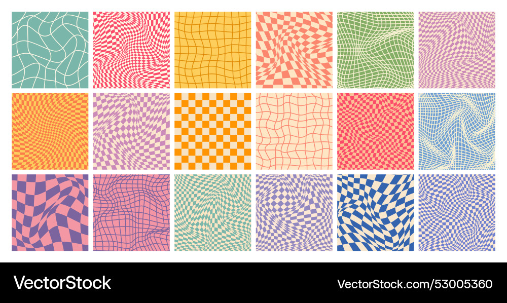 Groovy checkered pattern colorful distorted tiled Groovy checkered pattern colorful distorted tiled vector image