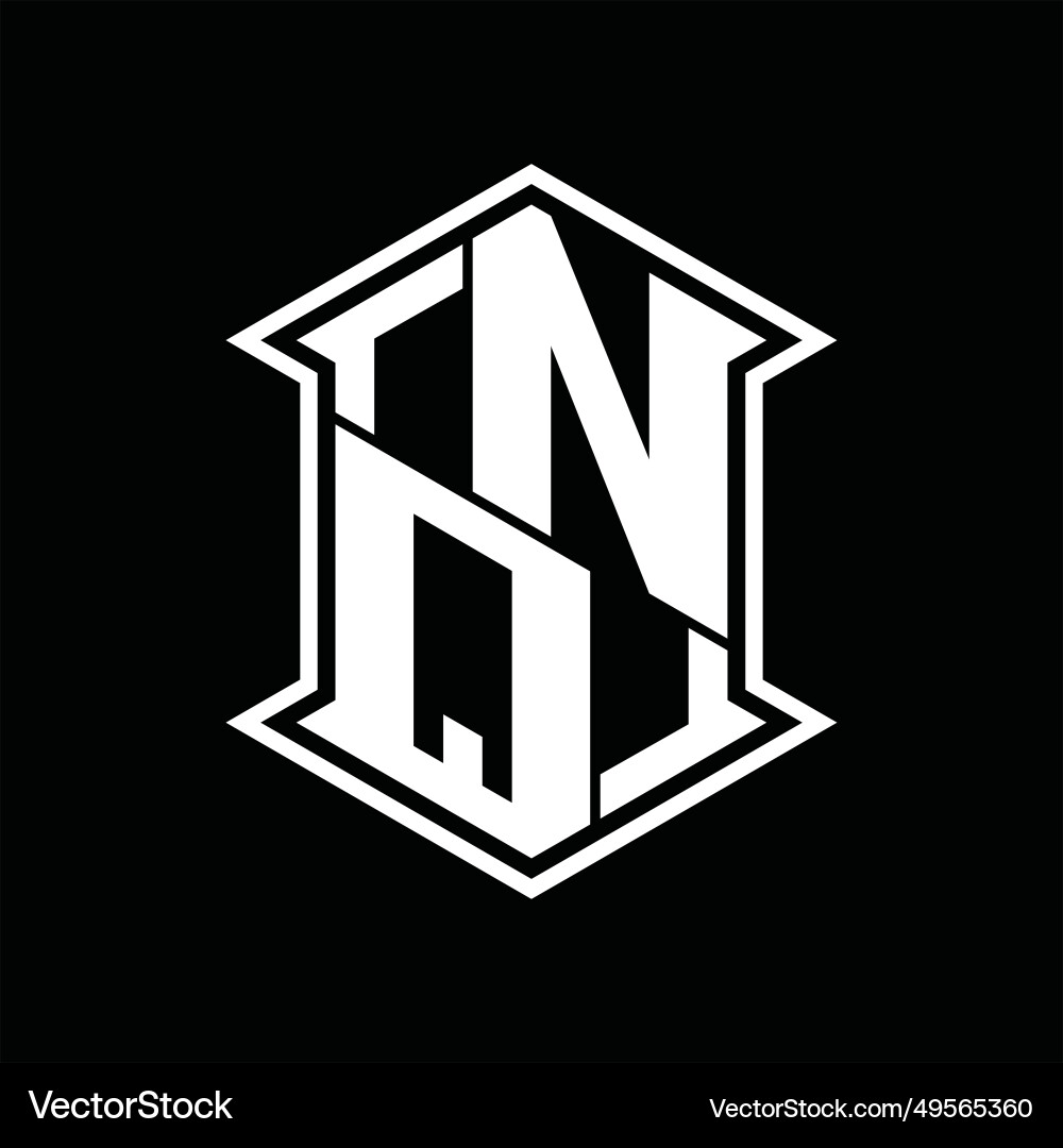 Nq logo monogram hexagon shield shape up and down Vector Image