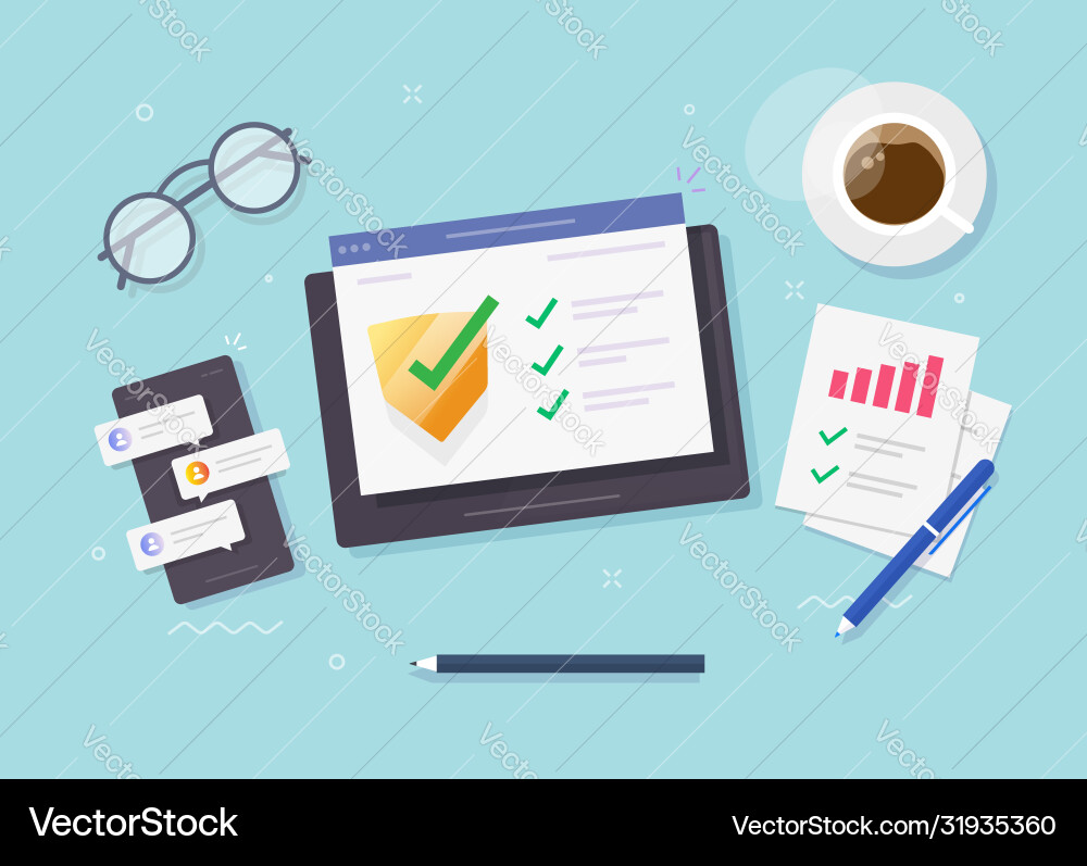 Security verification check digital tablet Security verification check digital tablet Vector Image