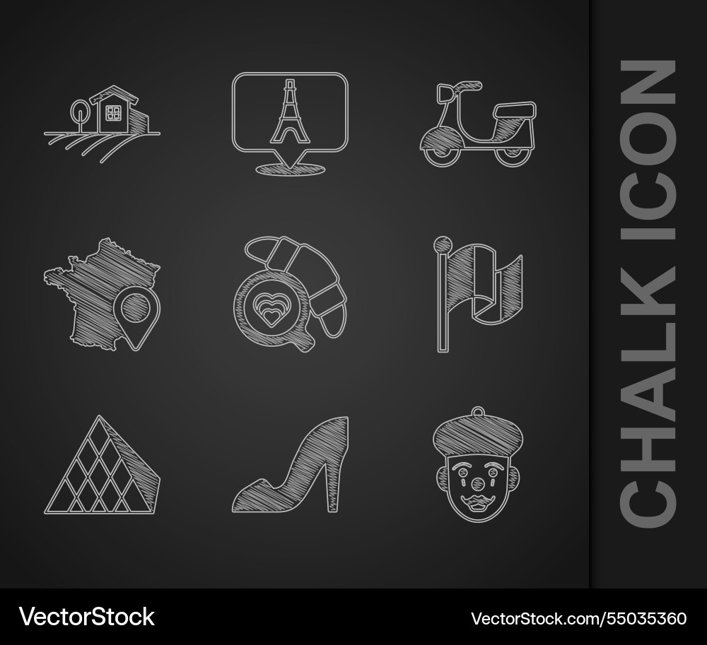 Set coffee cup with croissant woman shoe french Set coffee cup with croissant woman shoe french vector image