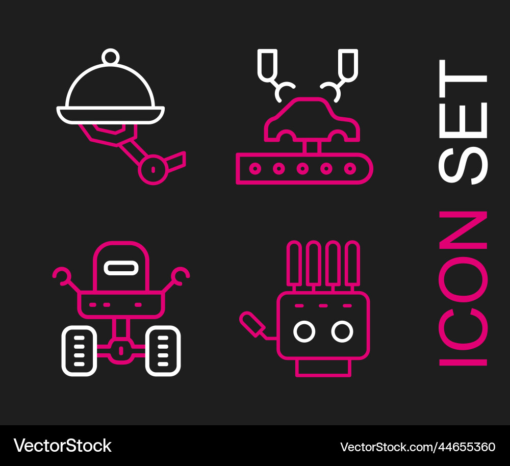 Set line mechanical robot hand mars rover Set line mechanical robot hand mars rover vector image