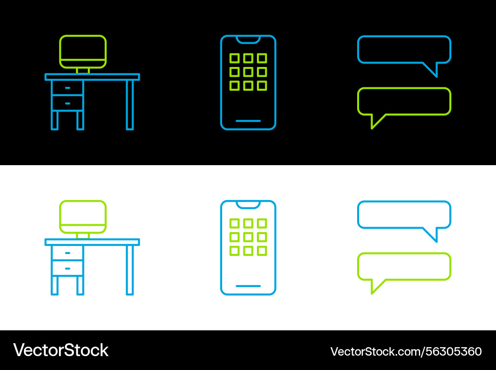 Set line speech bubble chat computer monitor Set line speech bubble chat computer monitor vector image