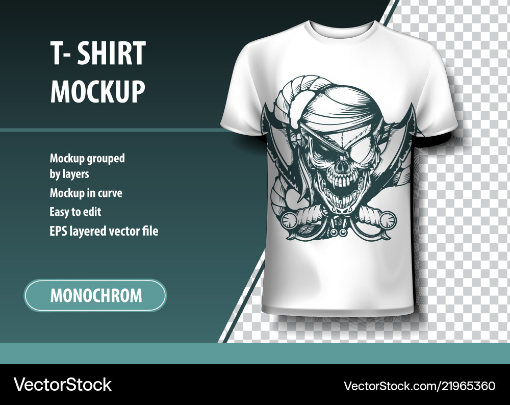 Skull Pirate T-Shirt Mockup Vector Image