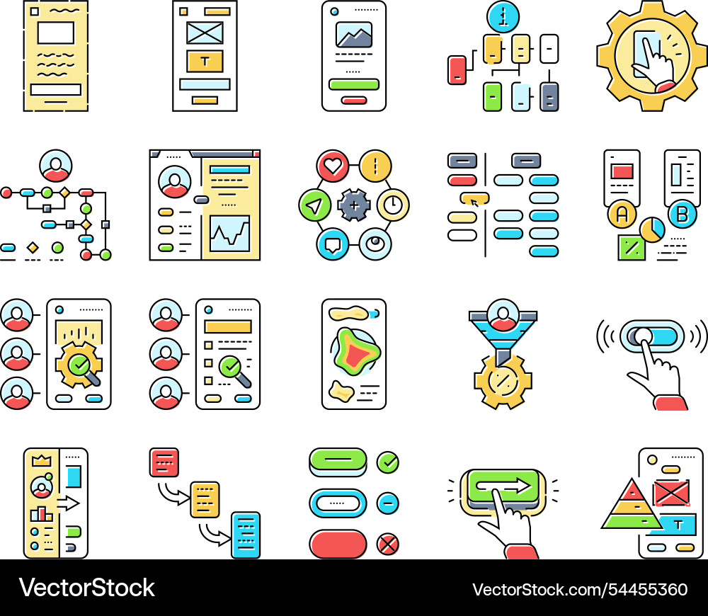Ui ux design agency user develop icons set Ui ux design agency user develop icons set vector image