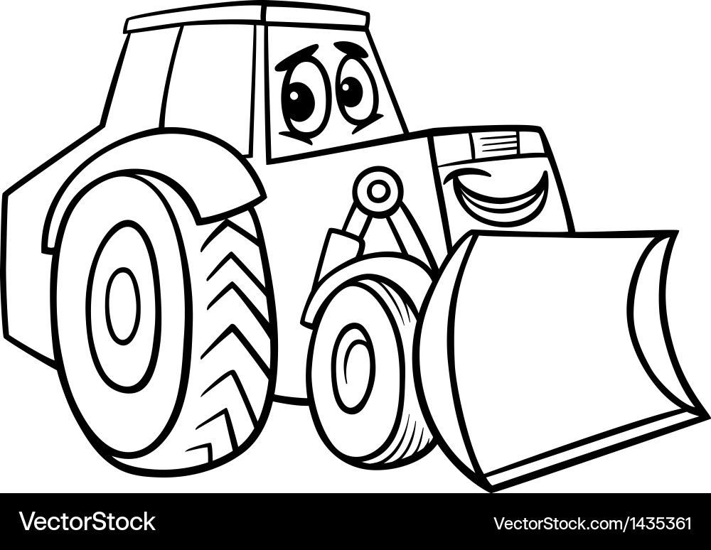 Cartoon Bulldozer - Coloring Page Vector Image