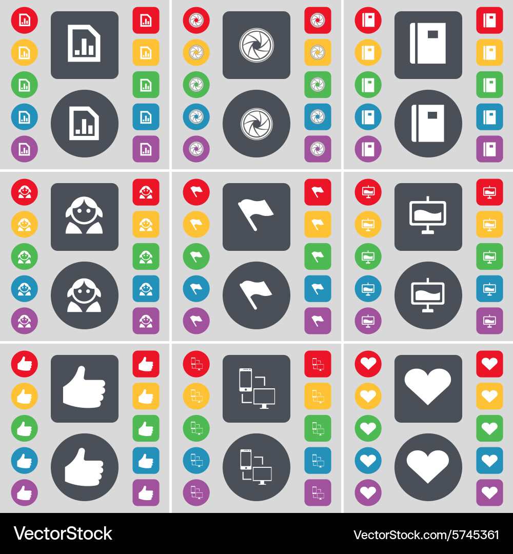 Diagram file lens notebook avatar flag graph like Vector Image