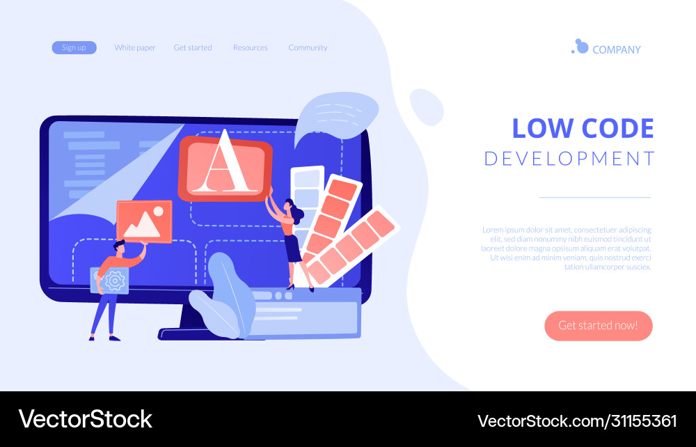 Low code development concept landing page Low code development concept landing page Vector Image