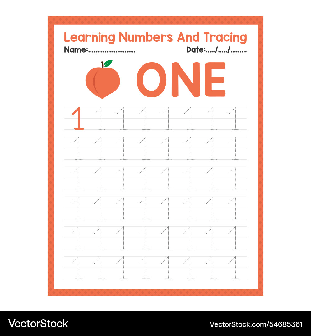 Numbers tracing practice writing number Numbers tracing practice writing number vector image