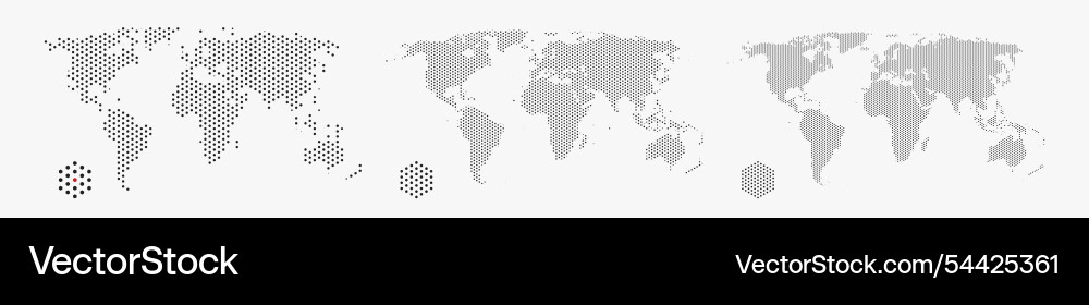 Set of flat earth world maps with hexagonal dots Set of flat earth world maps with hexagonal dots vector image