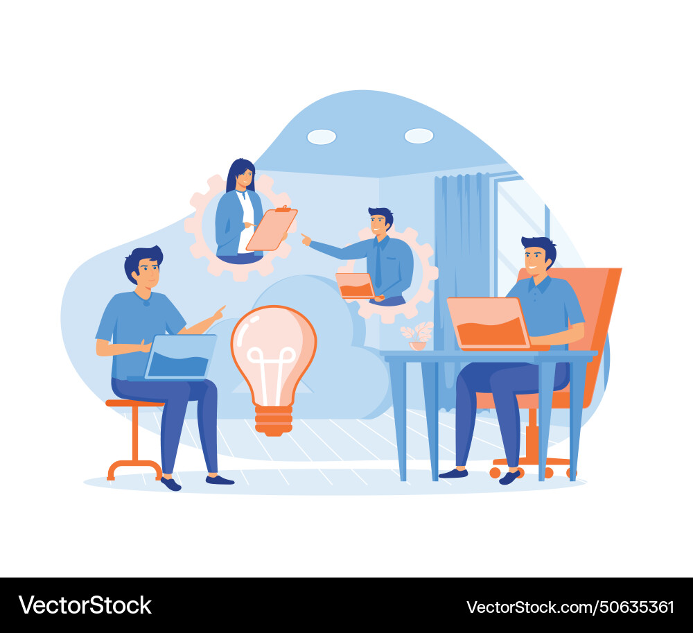 Teamwork of users connected by cloud computing Teamwork of users connected by cloud computing Vector Image