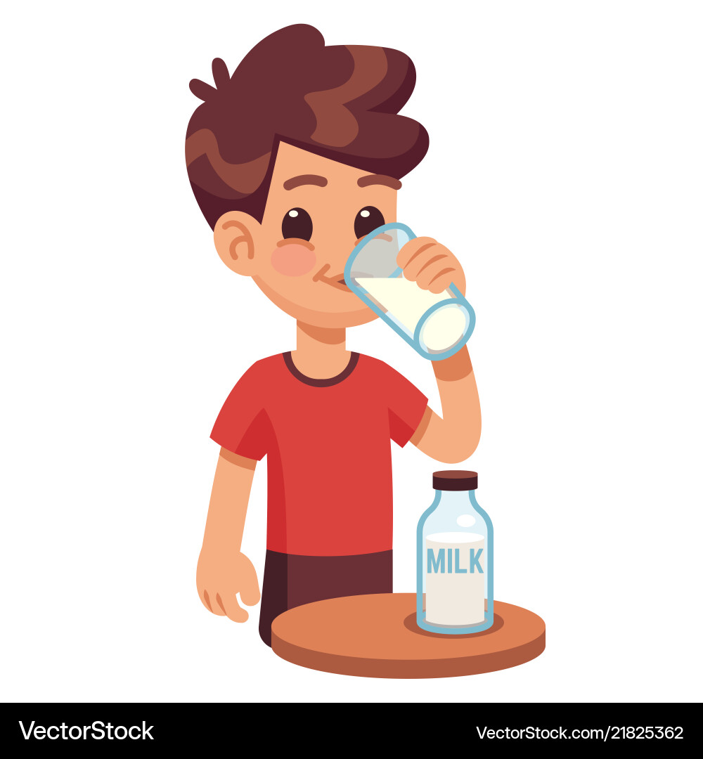 Boy drinks milk kid holding and drinking vector image