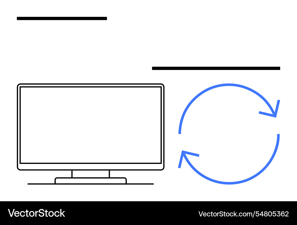 Computer screen with refresh icon and lines vector image