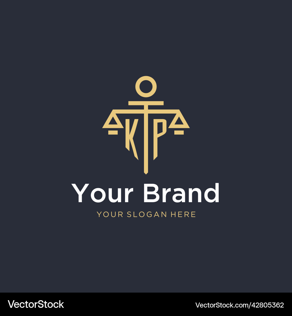 Kp initial monogram logo with scale and pillar Vector Image