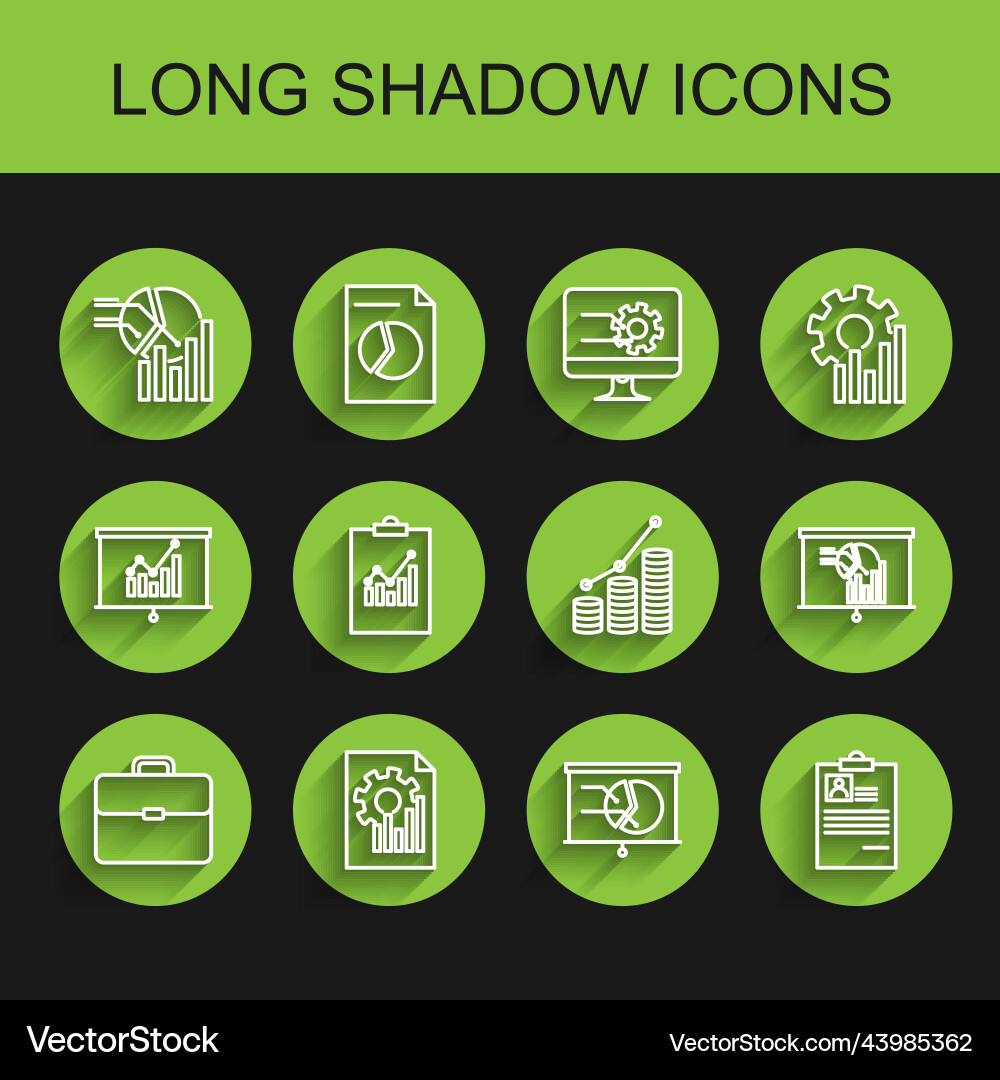 Set line briefcase document with graph chart pie vector image
