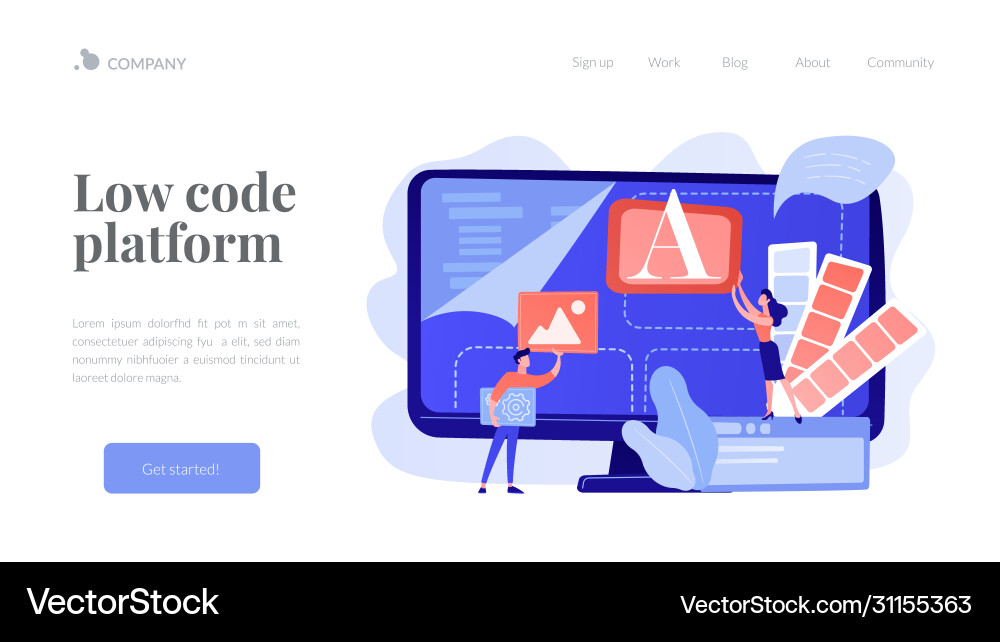 Low code development concept landing page Low code development concept landing page Vector Image