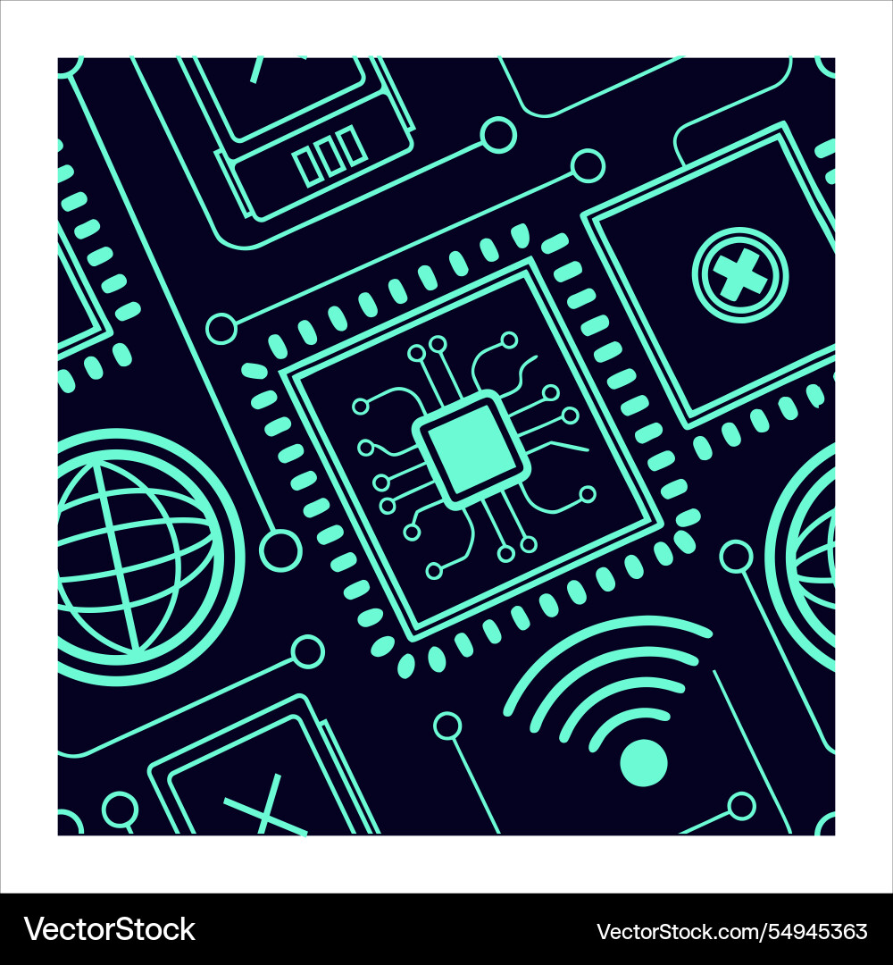Modern circuit board seamless patterns for tech vector image
