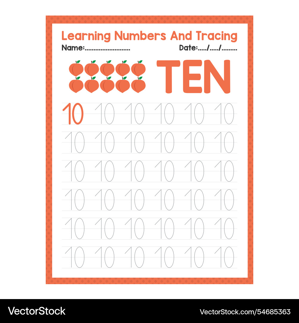 Numbers tracing practice writing number Numbers tracing practice writing number vector image