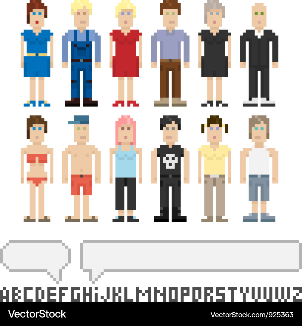Pixel Character Set Vector Image