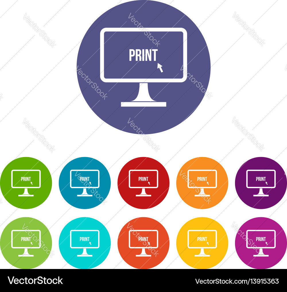 Print word on a computer monitor set icons Print word on a computer monitor set icons vector image