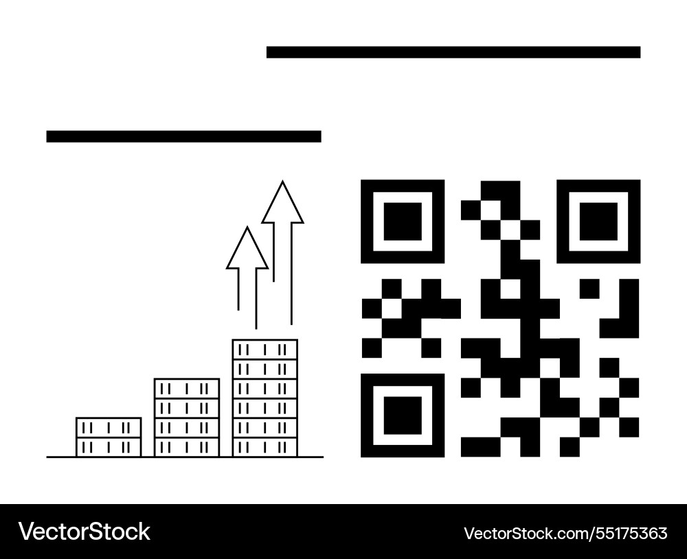 Qr code with bar chart and upward arrows showing Qr code with bar chart and upward arrows showing vector image