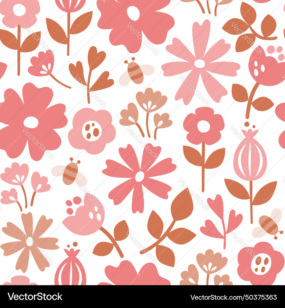 Scandinavian Pink Floral Seamless Pattern Vector Image