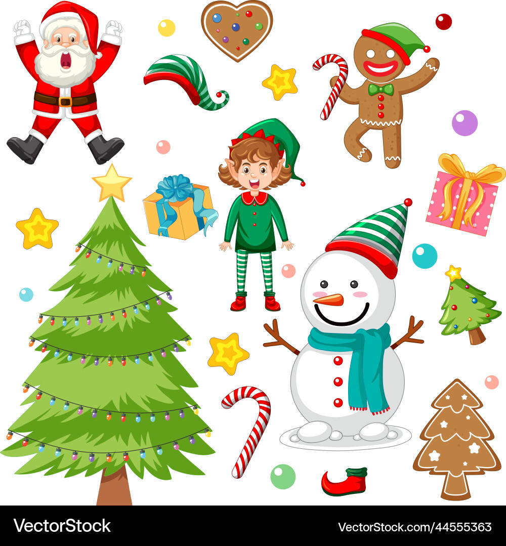 Set of christmas elements and objects Set of christmas elements and objects Vector Image