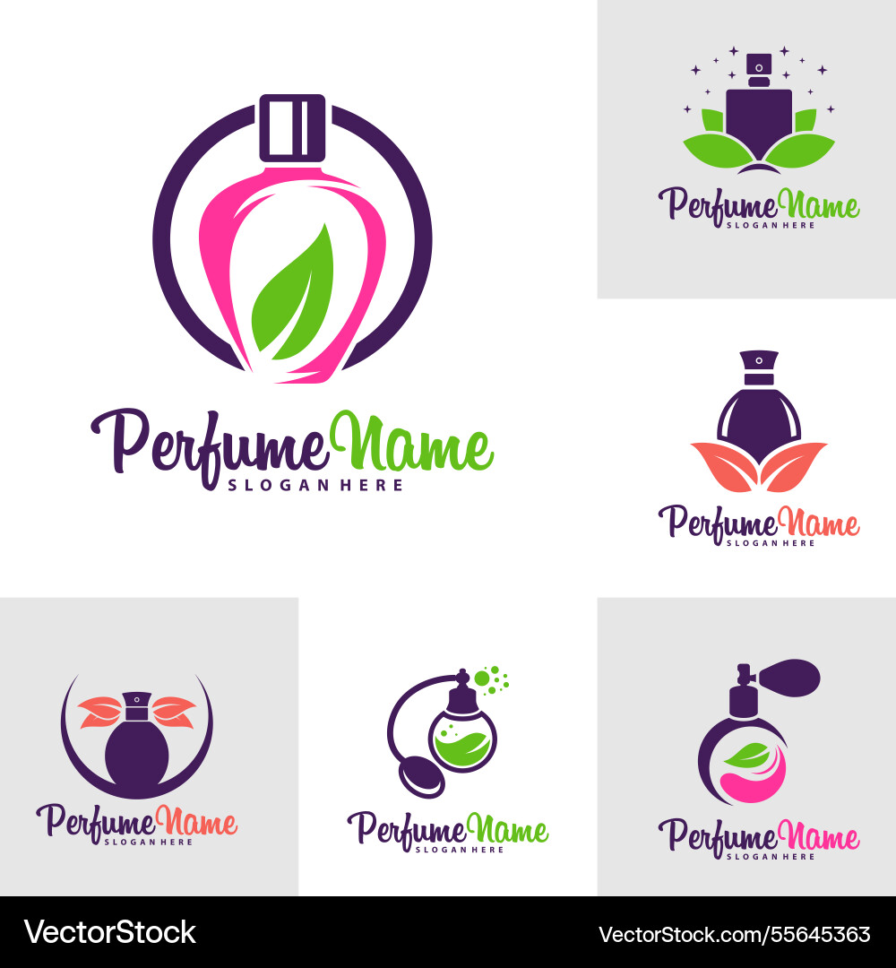 Set of perfume with leaf logo design Vector Image