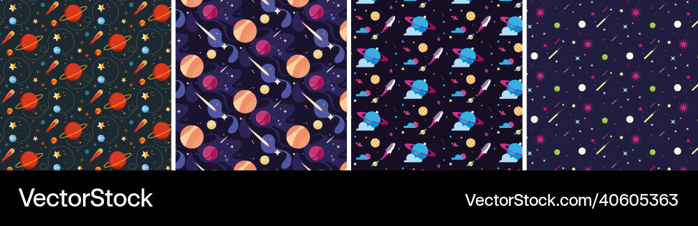 Set of space seamless patterns vector image