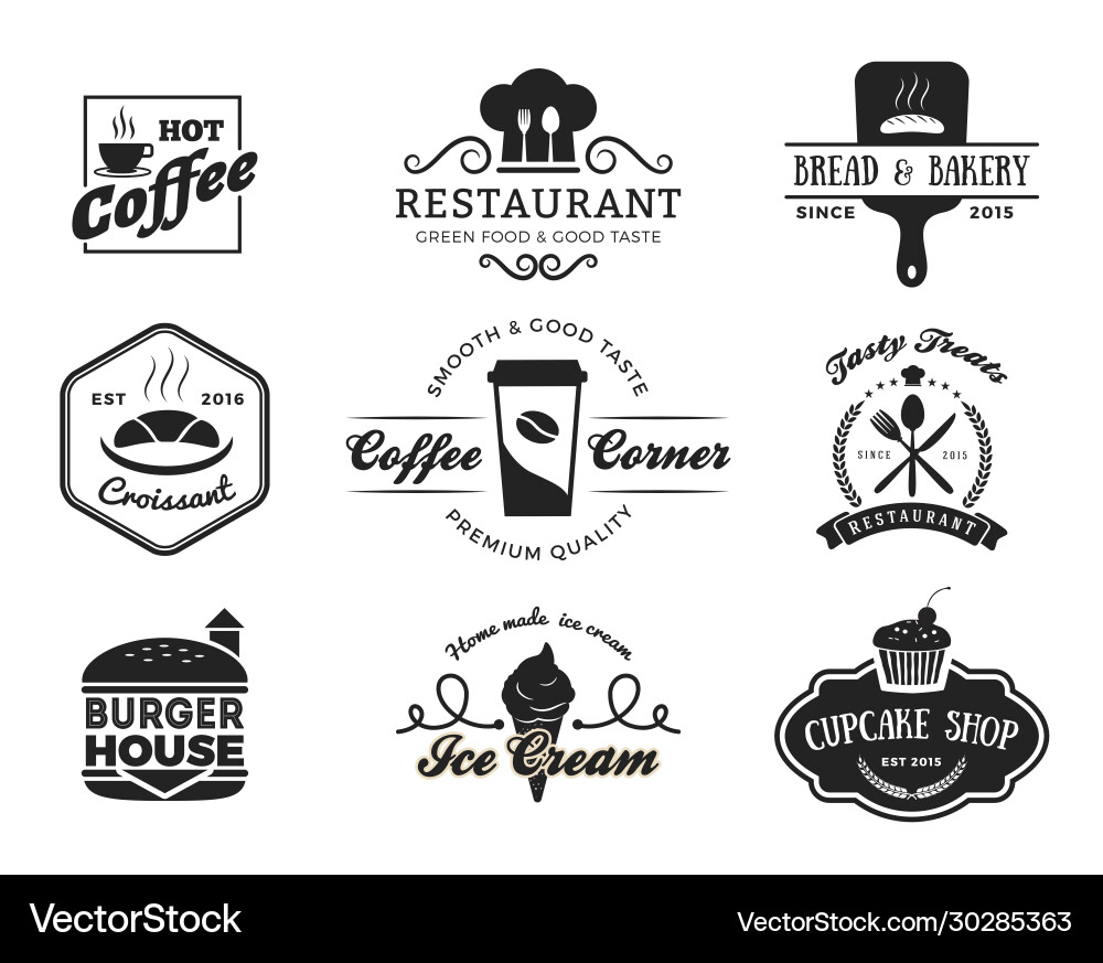 Variety retro food logos Variety retro food logos Vector Image