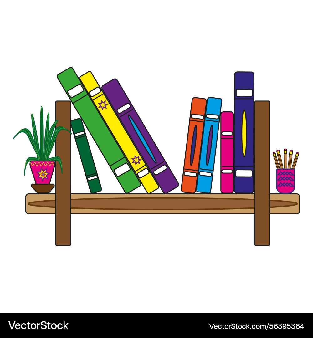 Bookshelf with books colorful folders display Bookshelf with books colorful folders display vector image