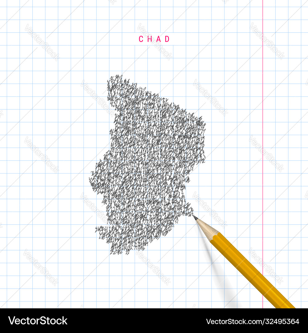 Chad sketch scribble map drawn on checkered Vector Image