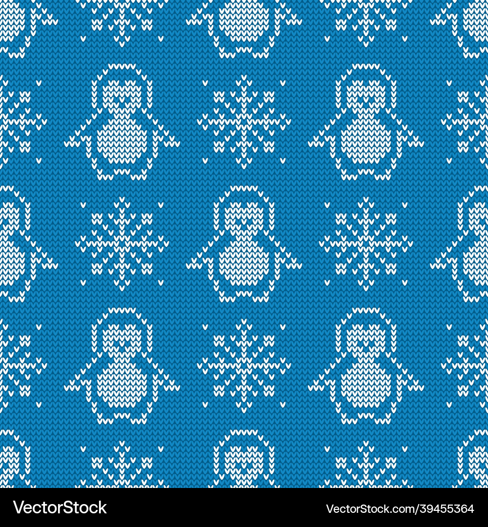 Knitted seamless pattern with penguins Knitted seamless pattern with penguins vector image