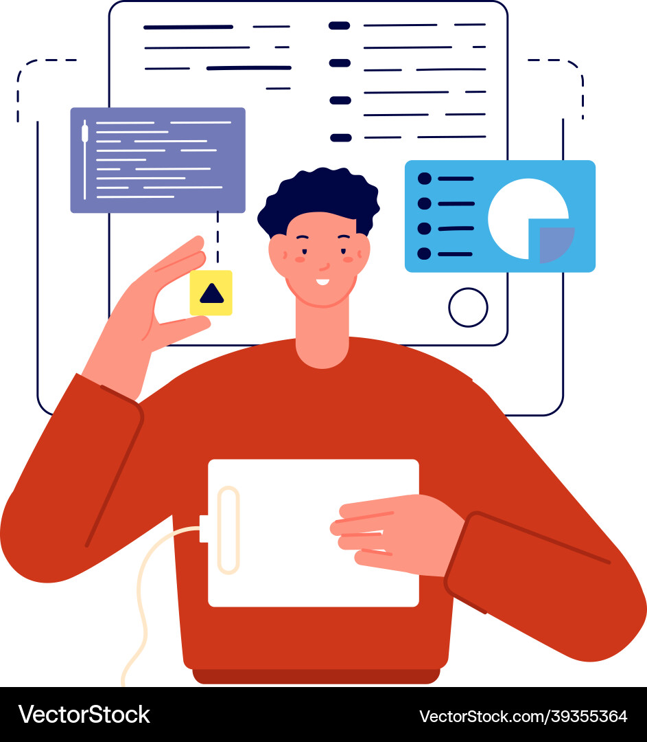 Man working with charts analytics or developer Vector Image