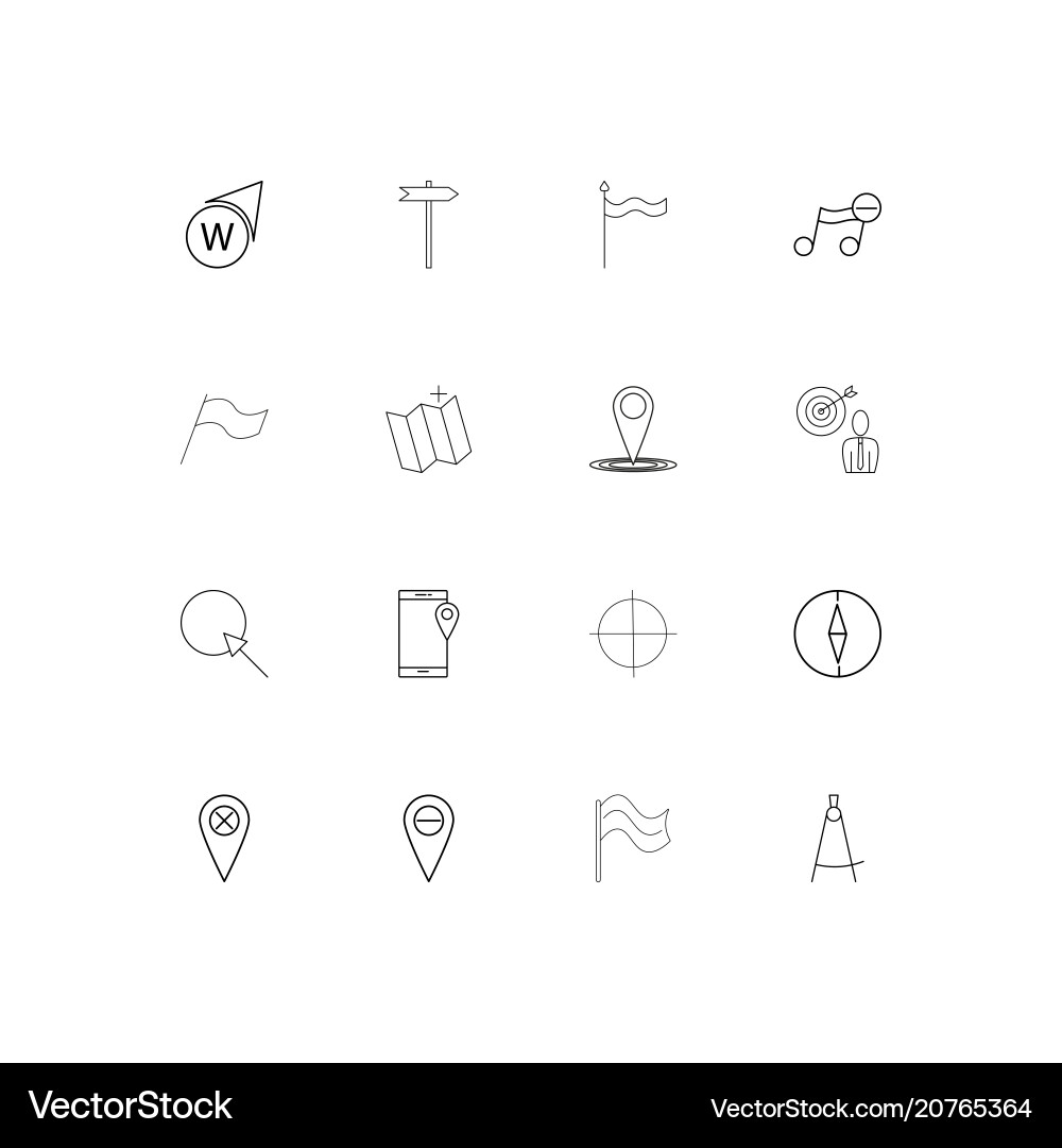 Maps and navigation linear thin icons set Vector Image